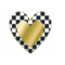 Gold Black White Checkered Metal Heart Sign – 12" Embossed Wall Decor